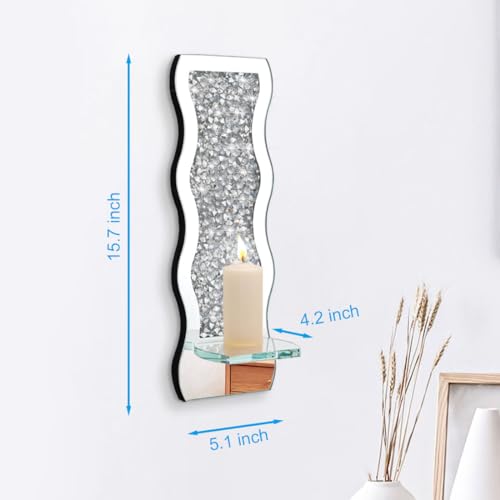 Mirrored Candle Sconces with Acrylic Diamond (2 Count)