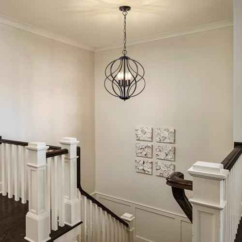 YURNYQ Modern Black Chandelier for Dining Room, 4 Lights Geometric Chandeliers, Sphere Chandelier Industrial Large Pendant Light Fixtures Hanging for Kitchen, Entryway, Foyer, Stairs