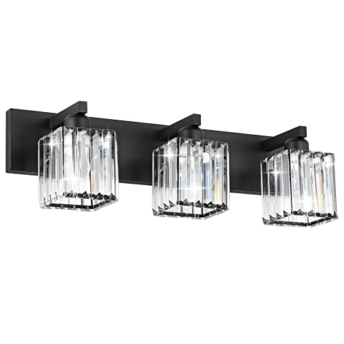 Black Vanity Light Bathroom Lighting Fixtures 3 Light Crystal Modern Bathroom Vanity Light