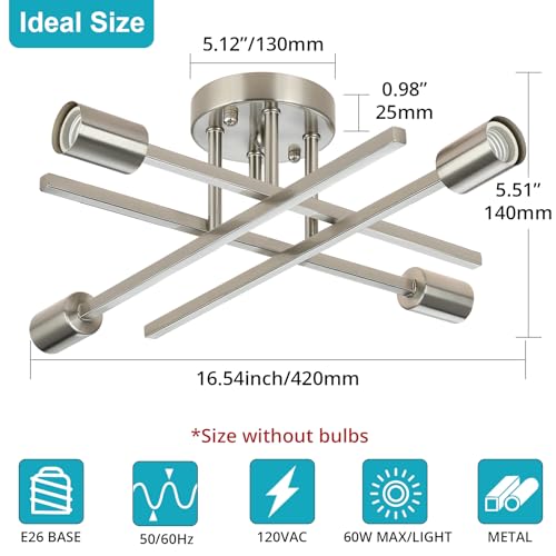 4 Light Semi Flush Mount Ceiling Light