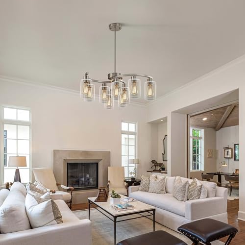 9 Light Brushed Nickel Glass Chandelier