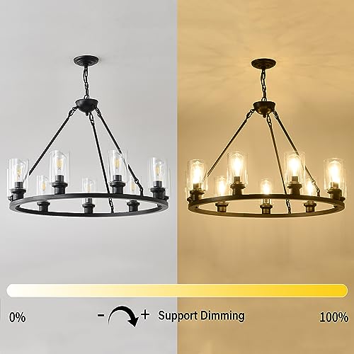 Black Wagon Wheel Chandelier 32 Inch Modern Farmhouse Glass Pendant Light 9