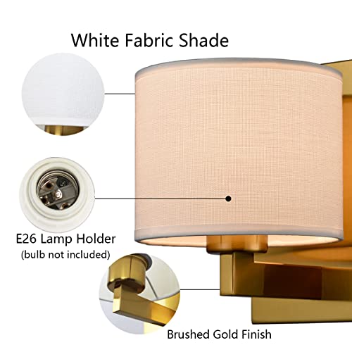 Modern Gold Wall Sconces Set of 2 with Linen Drum Shade (2 Count)