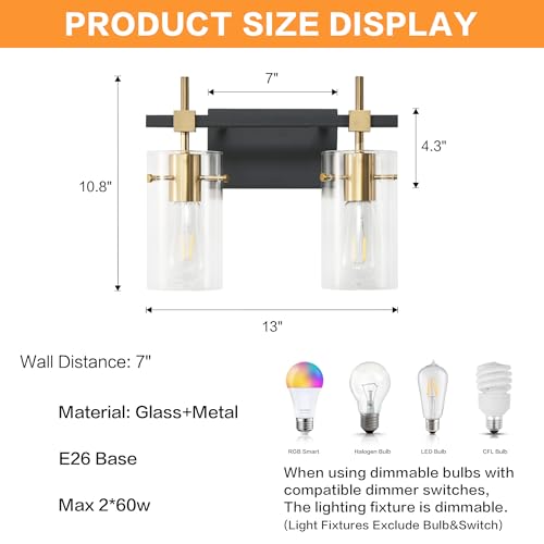 Vintage Vanity Light Fixtures Wall Light for Bathroom Over Mirror Light with Glass Shade Light Fixtures
