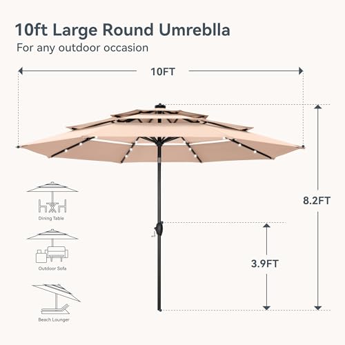 10ft 3 Tier Outdoor Patio Umbrella with 24pcs LED Lights