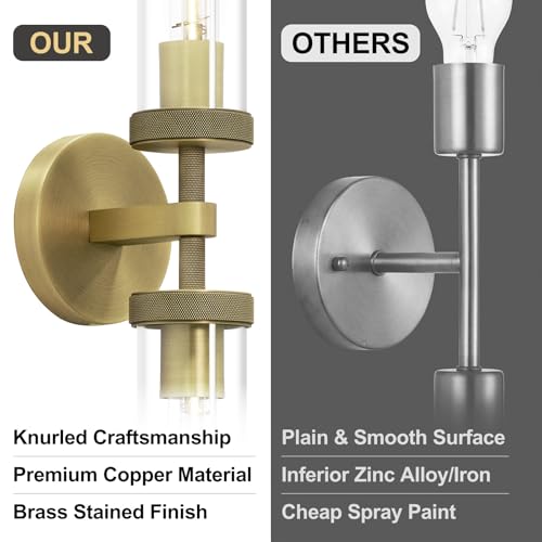 Brass Gold 2 Light Knurled Wall Sconces