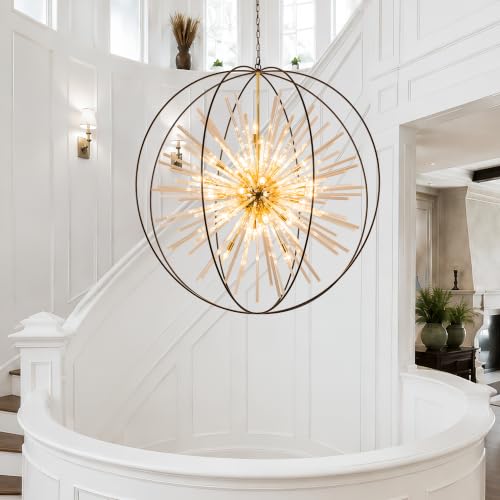 Black and Gold Crystal Chandelier for High Ceiling Foyer Entryway
