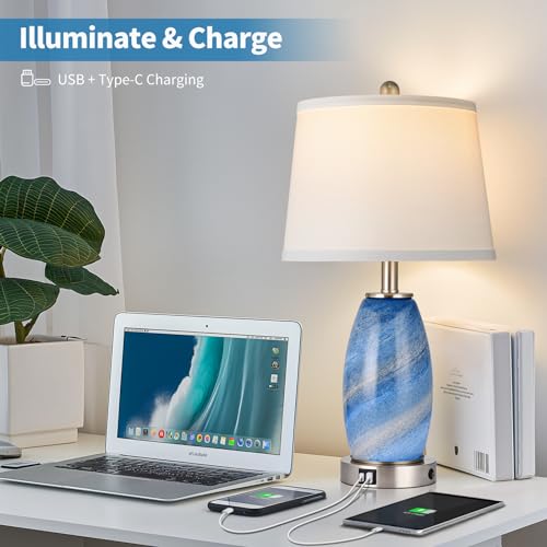 Glass Blue Table Lamp for Living Room Bedroom