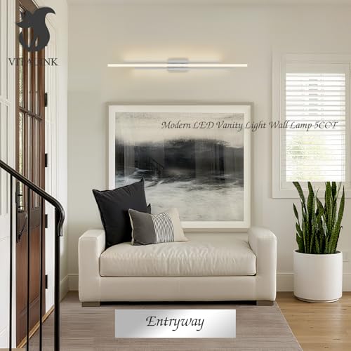 55 Inches Nickel LED Modern Bathroom Vanity Light Fixtures Dimmable 5CCT Vanity Light Bar Over Mirror 3