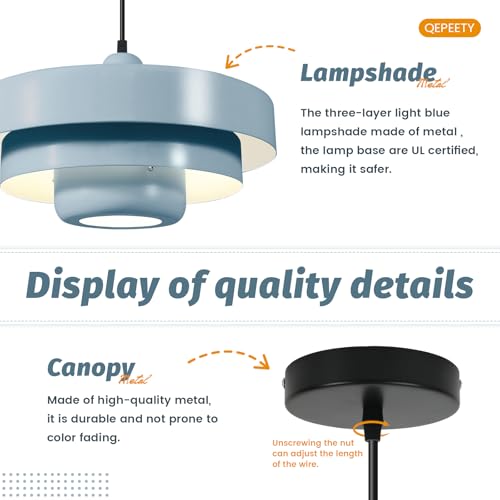 Light Blue Nordic Pendant Light Adjustable Dining Room Ceiling Lamp