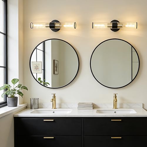 Hardwired Black Gold Vanity Light Threaded Glass Wall Sconce 2 Pack (2 Count)