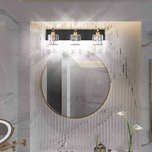 Crystal Vanity Light Black Bathroom Vanity Lighting Fixtures 3 Lights Modern Vanity Light for Bathroom
