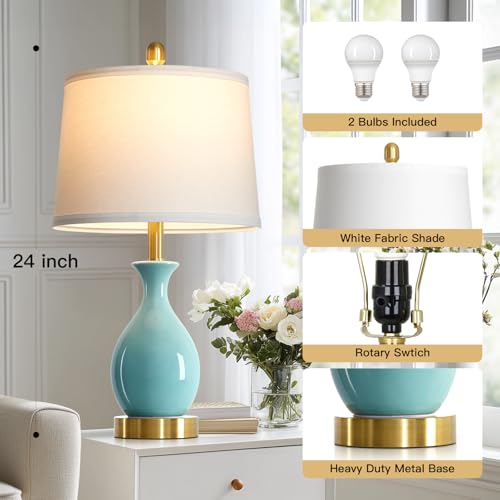 24" Aqua Blue Ceramic Table Lamps Set of 2 (2 Count)