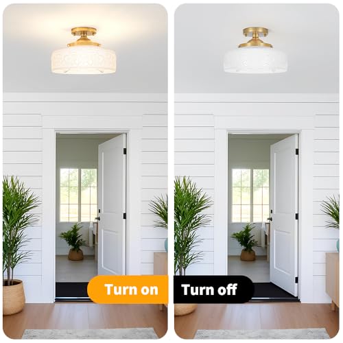 Gold Semi Flush Mount Ceiling Light with Hand