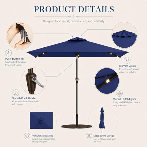 6.5 x 10ft Rectangular Patio Umbrella with Solar Lights
