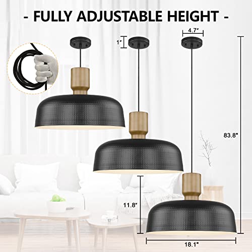 Large Industrial Pendant Light Fixtures 18.1inch Ceiling Hanging Lamp with Hammered Metal Shade