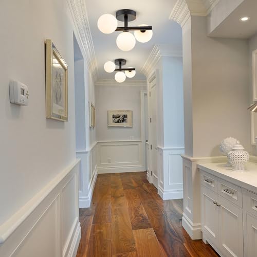 3 Light Semi Flush Mount Ceiling Light Frosted Globe (3 Count)