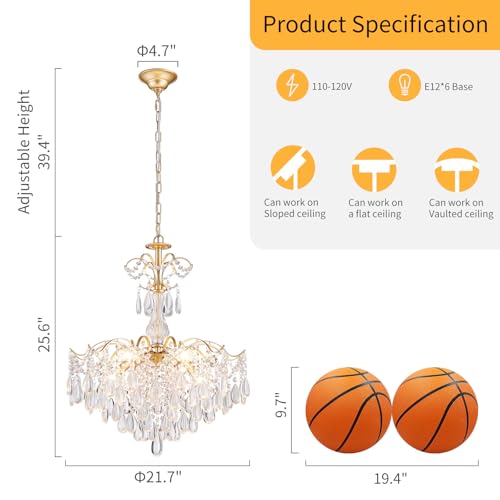 6 Light Crystal Chandelier Pendant Ceiling Light Modern Lighting Fixture for Bedroom Hallway Bar Kitchen Bathroom
