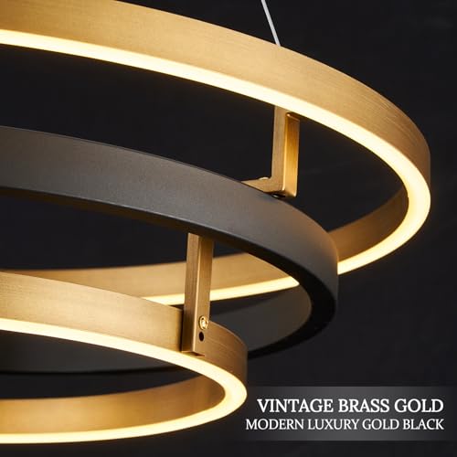 3 Ring LED Chandelier Modern Chandeliers Black Gold Brass Dimmable 31''