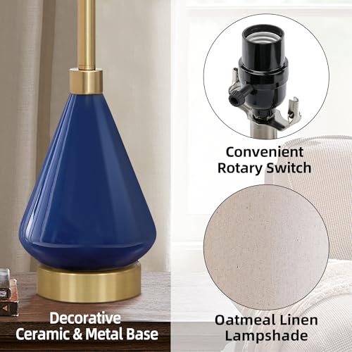 32" Gold Buffet Lamps Set of 2 with Blue Ceramic Base (2 Count)