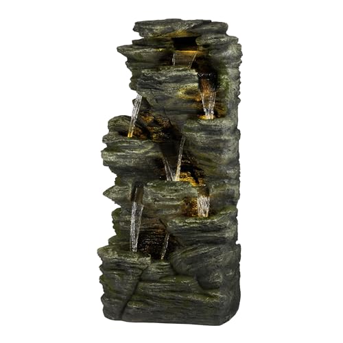 WIN1092 Outdoor Multitiered Rock Waterfall Floor Fountain with Warm White LED Lights