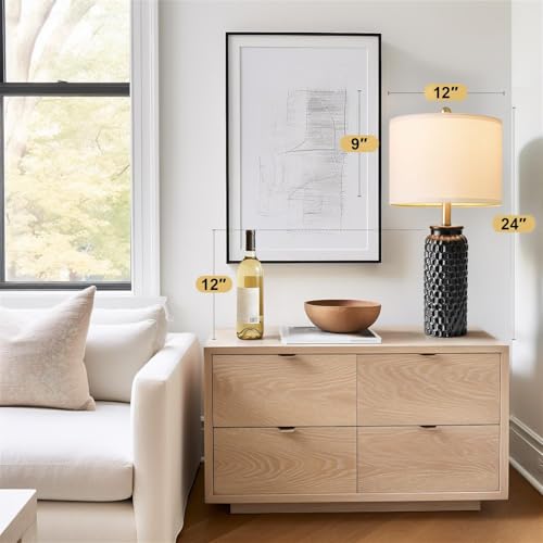 24" Modern Ceramic Black Bedside Lamp Set of 2 Table Lamp for Bedroom Decor Farmhouse Table Lamp for Living Room Office Dorm (2 Count)