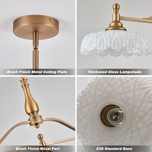 Chandeliers Pendant Light Fixture Vintage Pendant Lighting Fixtures 3 Lights Chandelier Kitchen Glass Hanging Lamp for Island Dining Living Room Brass and White