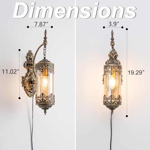 Rustic Gothic Plug in Wall Sconce with Amber Glass
