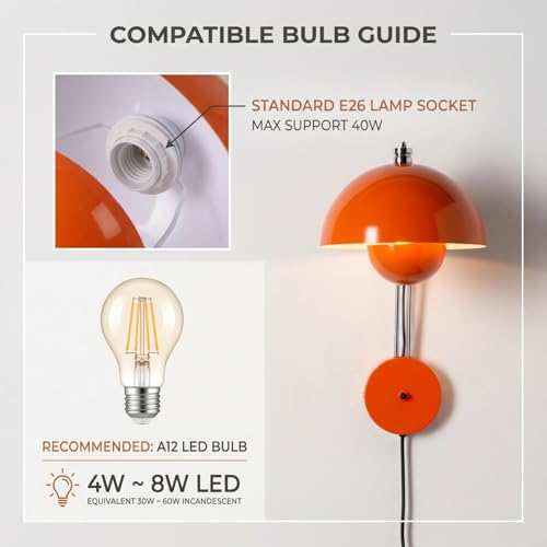 Mid Century Modern Bud Plug in Wall Sconces for Bedroom