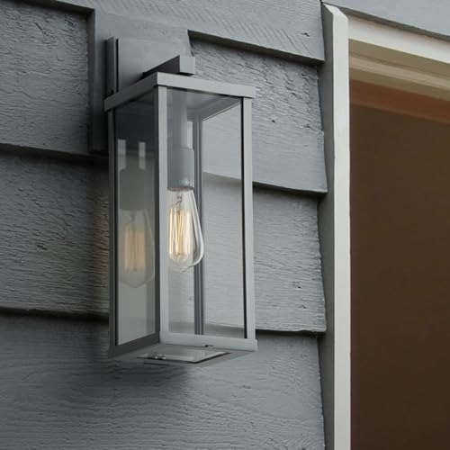 18" Classic Outdoor Wall Sconce 1 Light in Matte Gray Rectangular Metal Frame and Clear Glass Shade Waterproof Porch Light Patio Light Pack of 2 (2 Count)