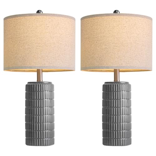 23" Ceramic Dark Gray Table Lamps Set of 2 for Living Room (2 Count)