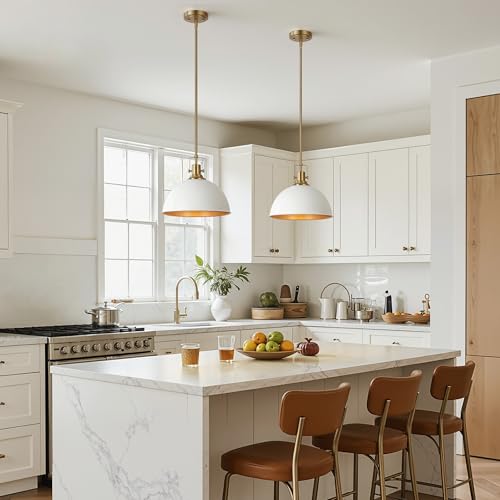 13 Inch White and Gold Metal Pendant Light Kitchen Island