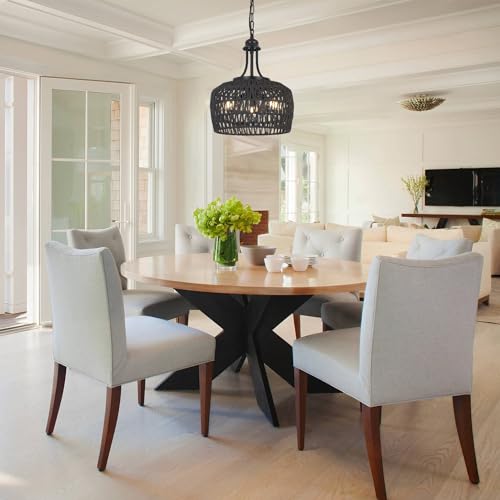 Black Rattan Chandelier for Dining Room