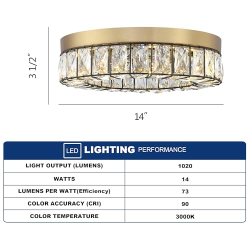 Crystal LED Flush Mount Ceiling Light Fixtures Modern Black and Gold LED Chandelier Lighting for Kitchen Closet Hallway Bedroom Foyer Laundry Room