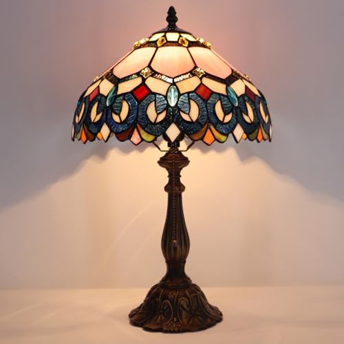 Tiffany Table Lamp Stained Glass Bedside Reading Light W12H19 inch