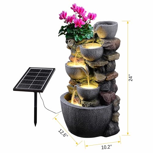 24'' Outdoor Solar Powered Water Fountain with Planter Pot and LED Lights