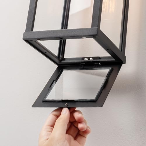 18" Classic Outdoor Wall Sconce 1 Light in Matte Black Rectangular Metal Frame and Clear Glass Shade Waterproof Porch Light Patio Light Pack of 4 (4 Count)