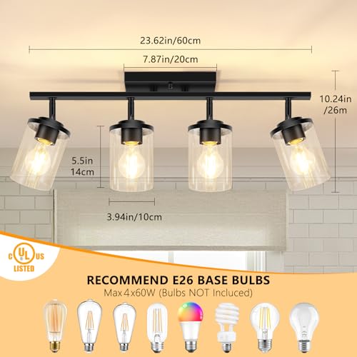 4 Lights Track Lighting Fixtures Ceiling with Clear Glass Shades