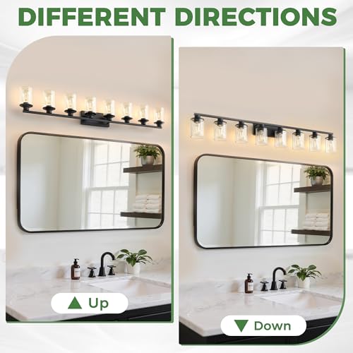 55 Inch 8 Light Black Bathroom Vanity Light Fixture Over Mirror