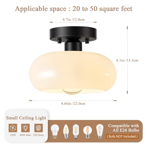Mid Century Modern Black Semi Flush Mount Ceiling Light 8.66 Inch