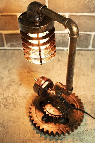 Loft Style Vintage Metal Dimmable Table Lamp with carbonized Wood Base