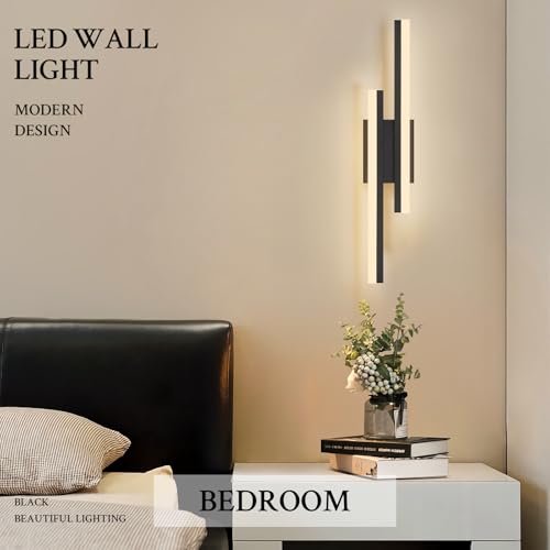 LED Wall Sconce Black Modern Remote Wall Light Fixtures for Living Room