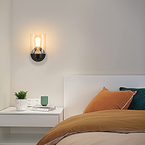 1 Light Bathroom Black Vanity Light Matte Black Wall Sconce Vintage with Clear Glass Shade