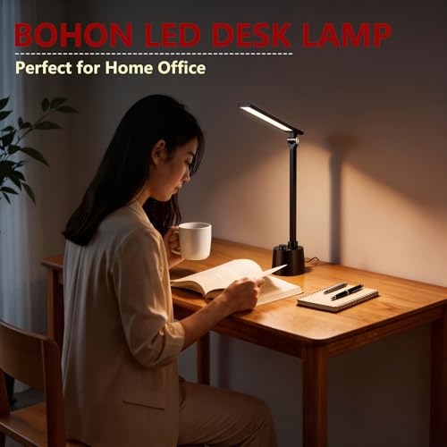 Small Desk Lamp with USB C Charging Port 5 Colors Stepless Dim Black (Matte Black / Compact)