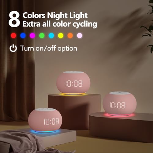 Auto Dimmable Sound Machine Alarm Clock with Night Light for Girls