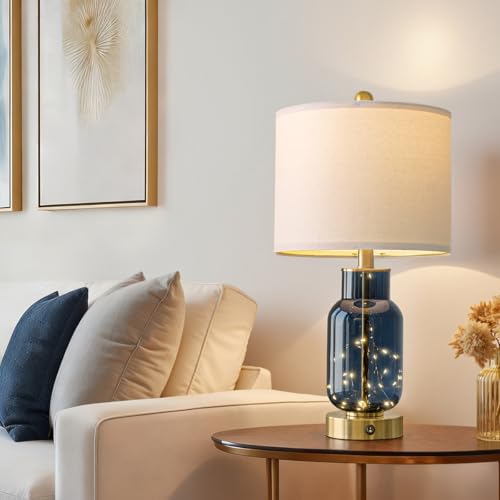 22" Glass Table Lamps Set of 2 with LED Nightlight for Bedroom (2 Count)
