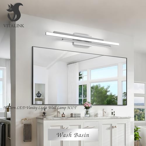 35 Inches Nickel LED Modern Bathroom Vanity Light Fixtures 25W Dimmable 5CCT Vanity Light Bar Over Mirror 3