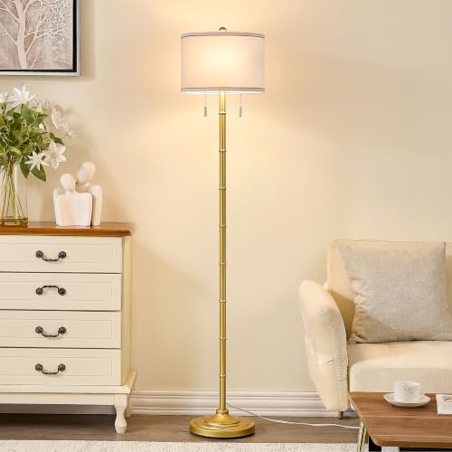 Upgraded 2 Light Mid Century Modern Glod Floor Lamp for Living Room (Gold)