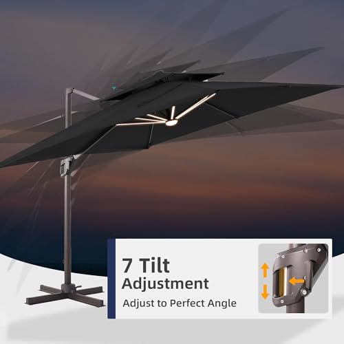 9x12 FT Patio Cantilever Outdoor Offset Umbrella with LED Lights