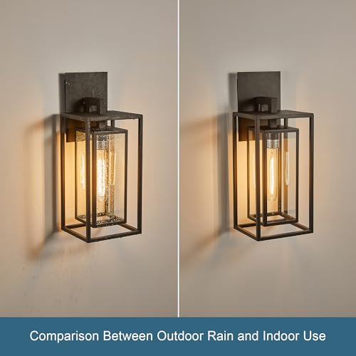 18"Ht Modern Industrial Outdoor Wall Light Fixture with Textured Black Anti
